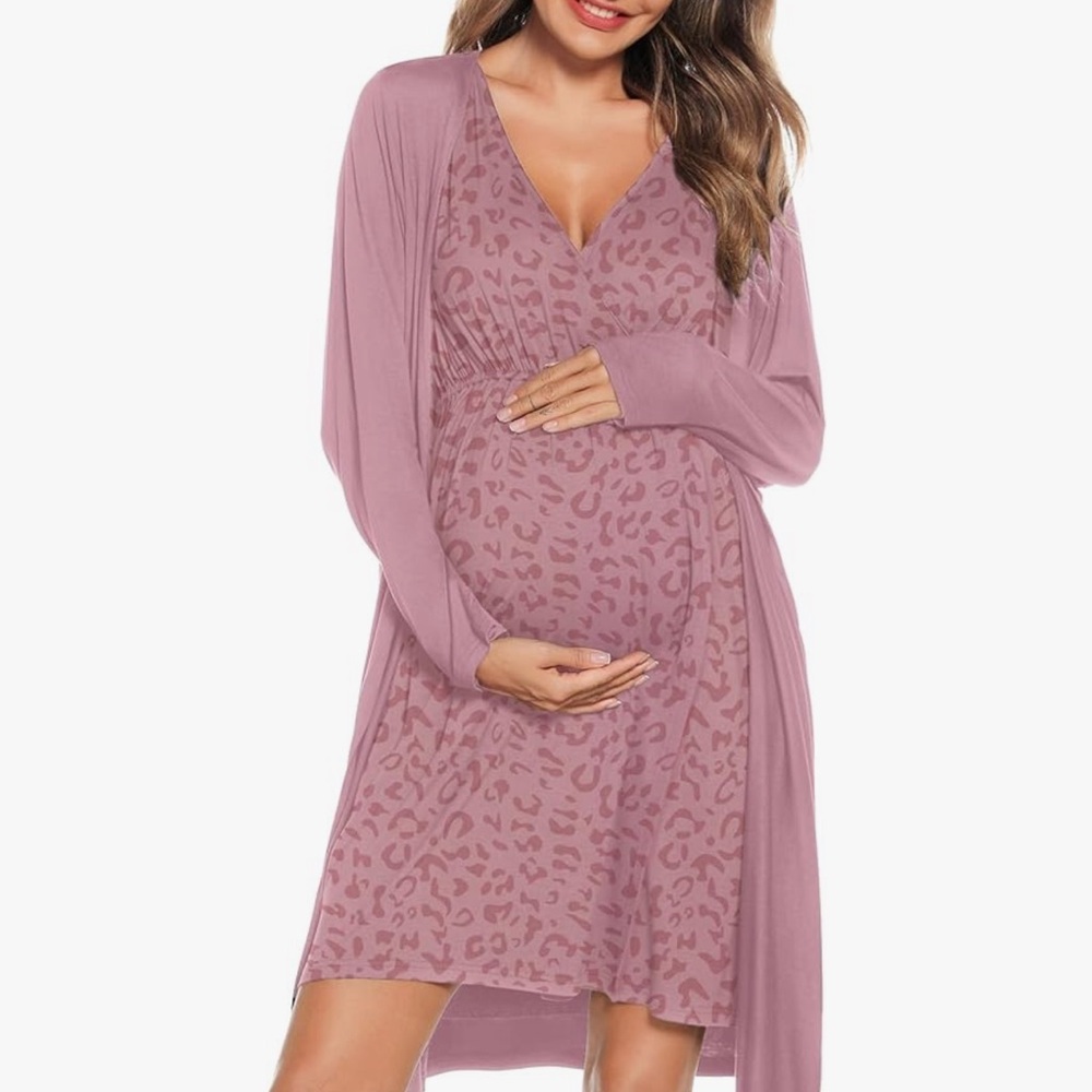 Women's Maternity Postpartum nursing breastfeeding Sleepwear gown robe set